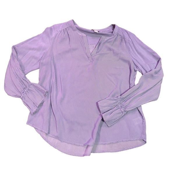 CAROLINA BELLE MONTREAL LONG-SLEEVE BLUE PINSTRIPE SHIRT SIZE L - Picture 4 of 10